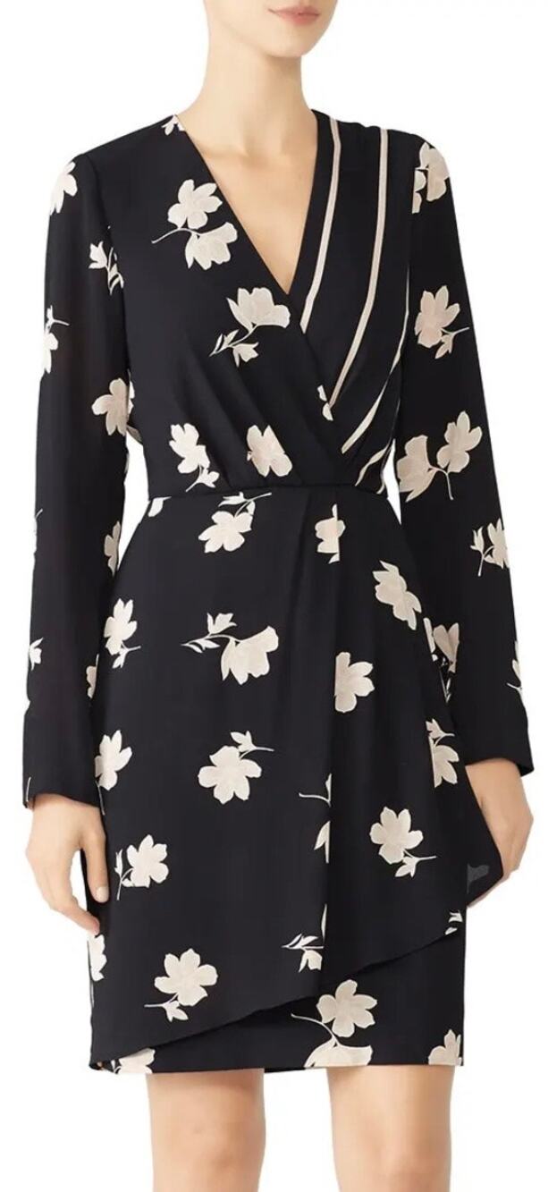 Slate & Willow Black Floral Combo Faux Wrap Dress 2
